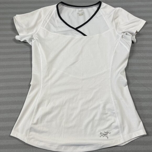 Arc'teryx Shirt Womens XS White A/S Tee V-Neck Mesh Athletic Hiking Trail - Picture 1 of 8
